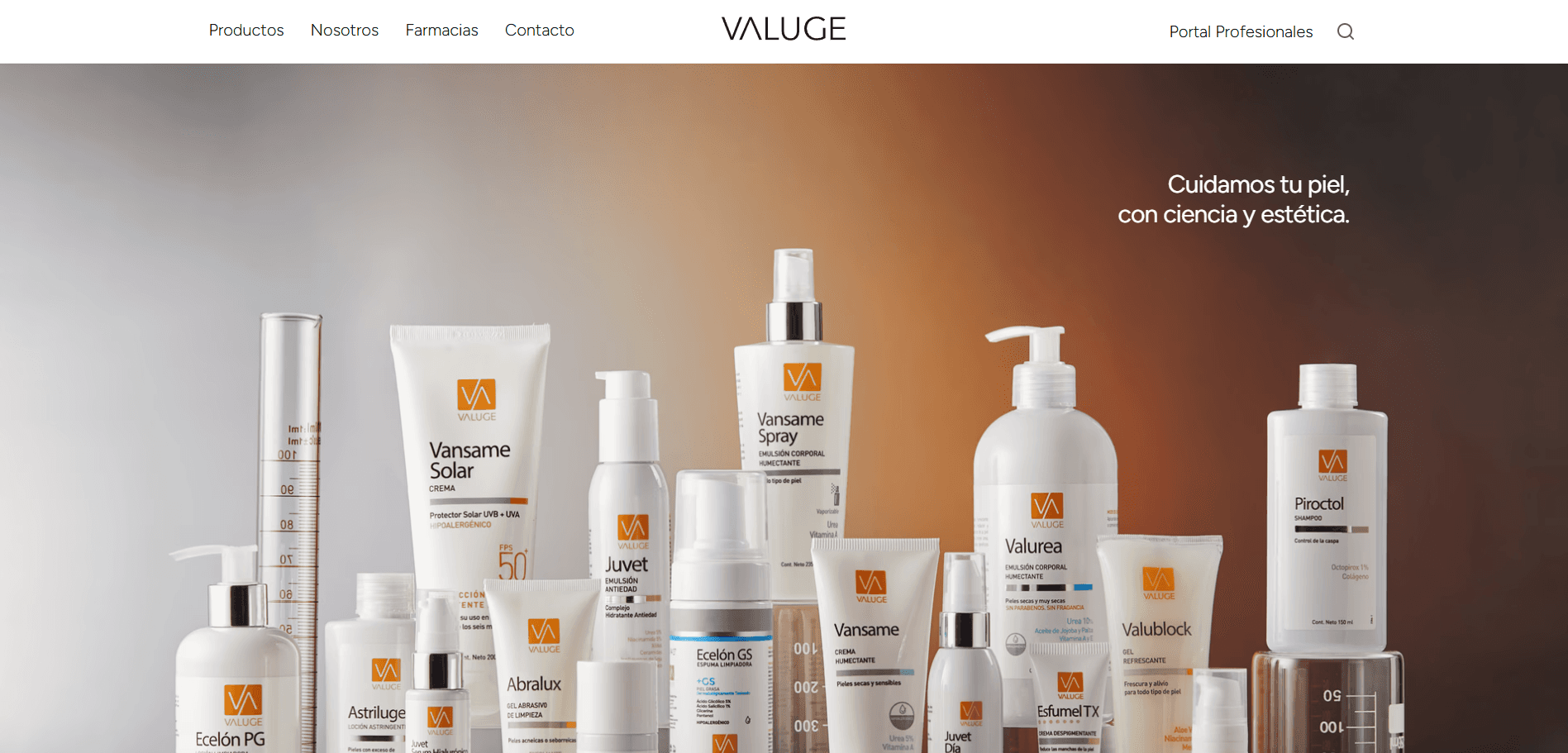 Screenshot of Valuge dermatological cosmetics platform